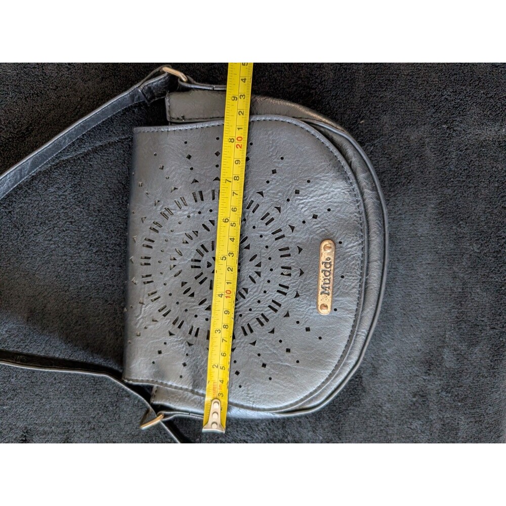 Vintage Y2K Mudd Crossbody Sunburst Perforated Purse 9" Faux Leather Boho Chic image 10